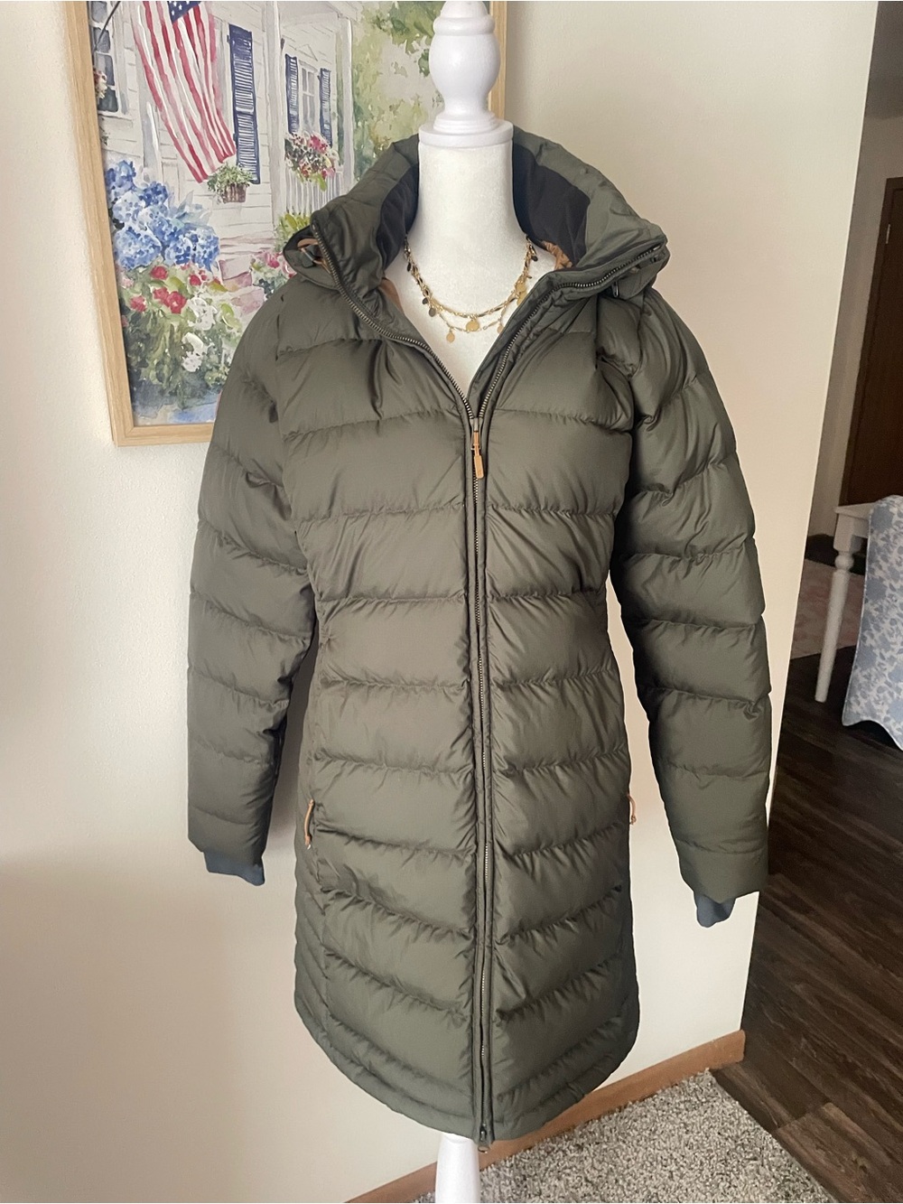 Rab Deep Cover Parka Womens Down Jacket Olive Green Medium *Missing Fur Trim